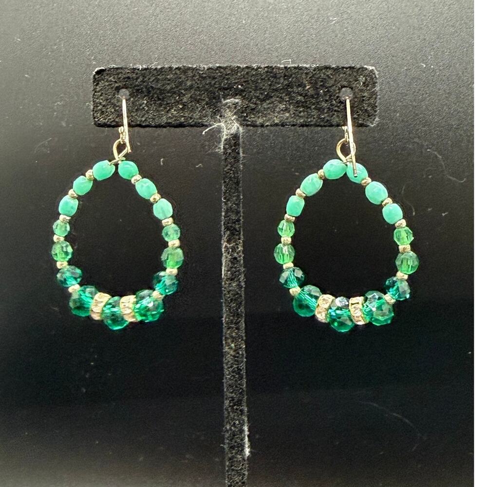 Women's Beaded Hoop Earring Bohemian Style Crystal green